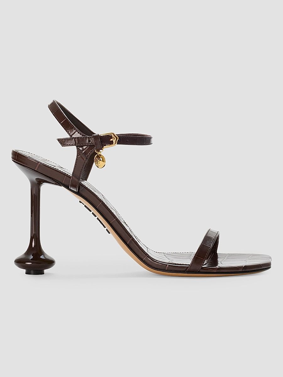 Women's Toy 90MM Croc-Embossed Sandals - Dark Brown - Size 11
