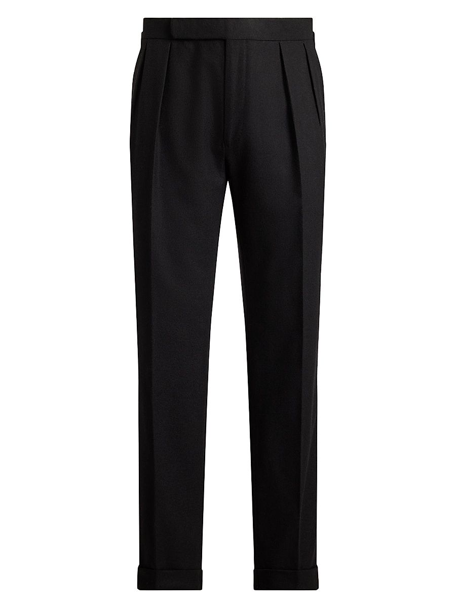 Men's Wool Flannel Trousers - Black - Size 42