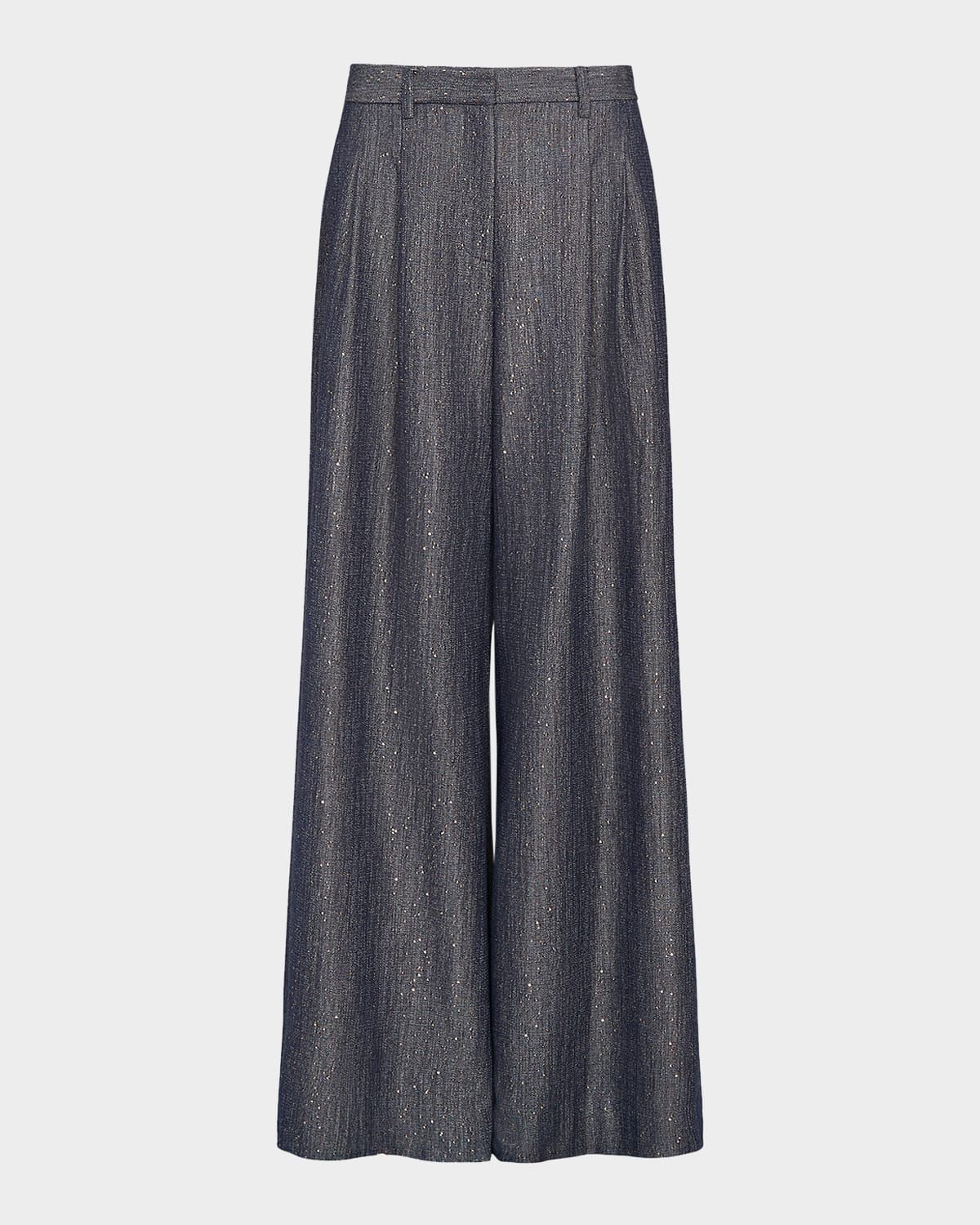 Avery Sequined Denim Wide-Leg Pants