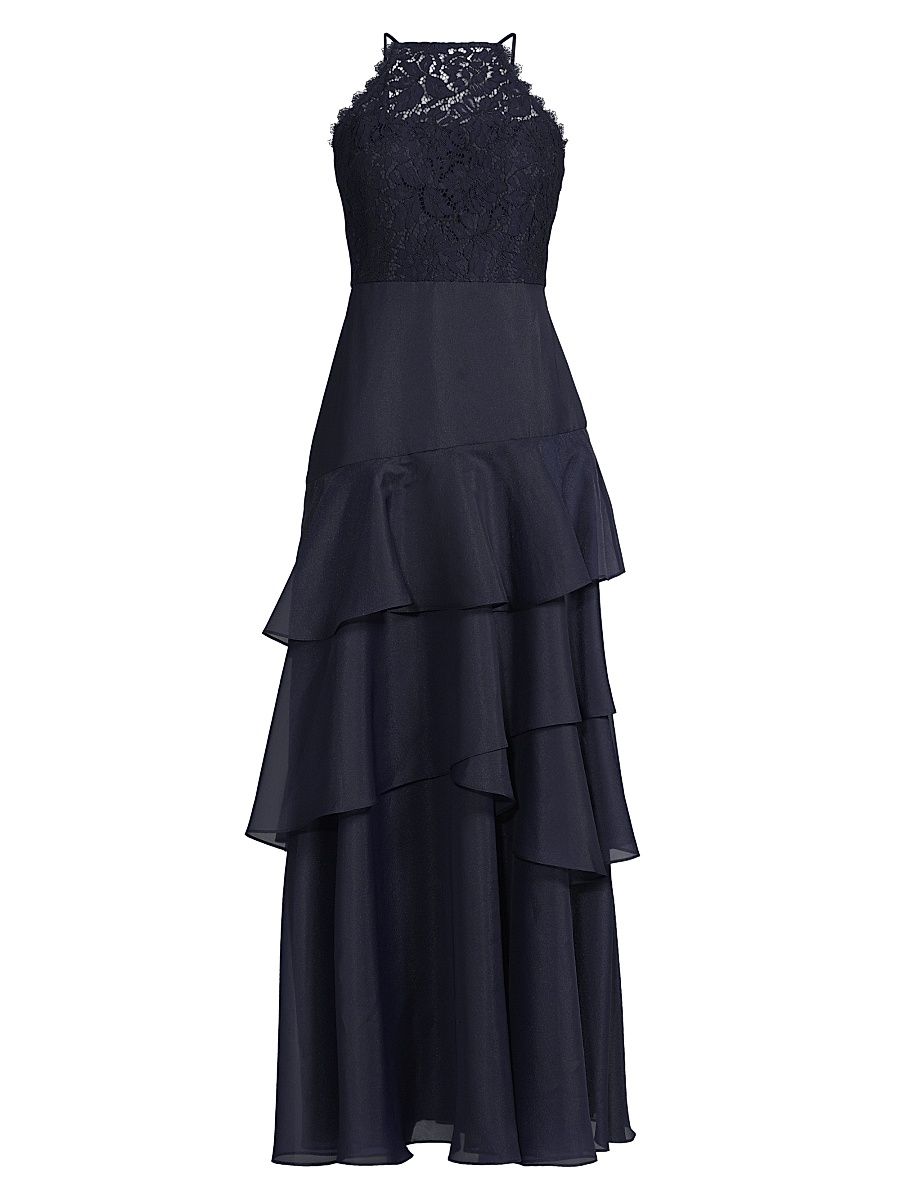 Women's Organza Ruffled Tiered Maxi Dress - Navy - Size 14