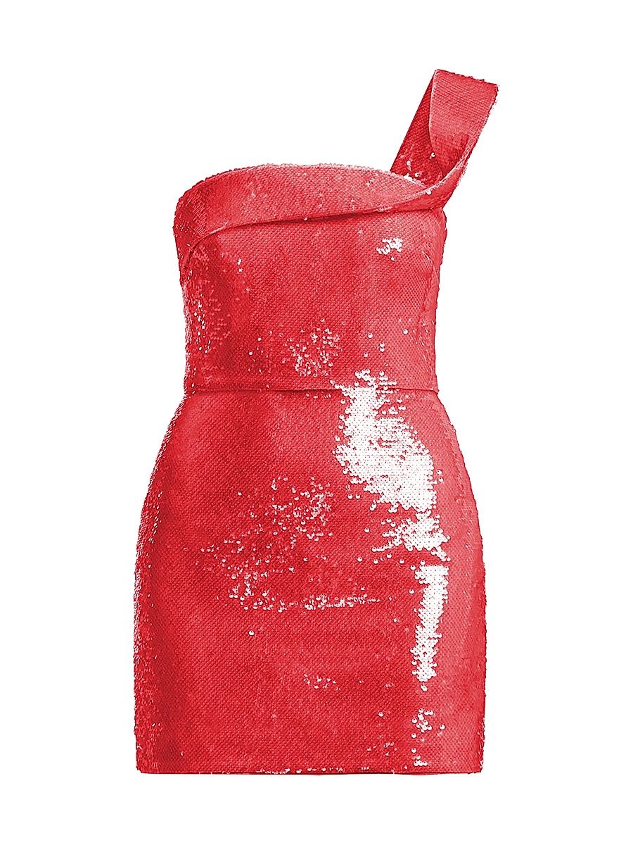 Women's Maci Sequined One-Shoulder Mini Dress - Candy Pink - Size 14