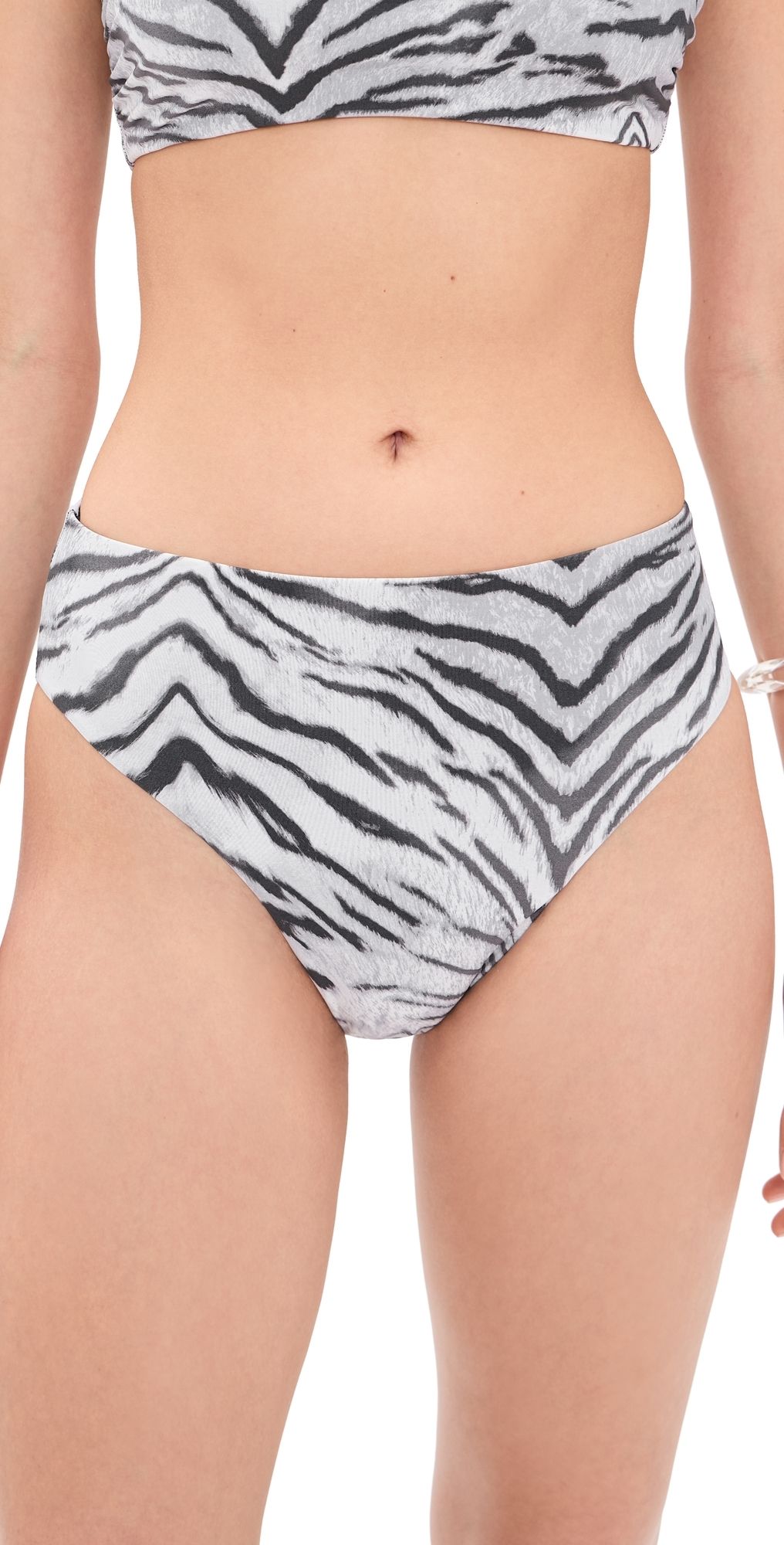 Good American Matte High Waist Bikini Bottoms Black And White Tiger M