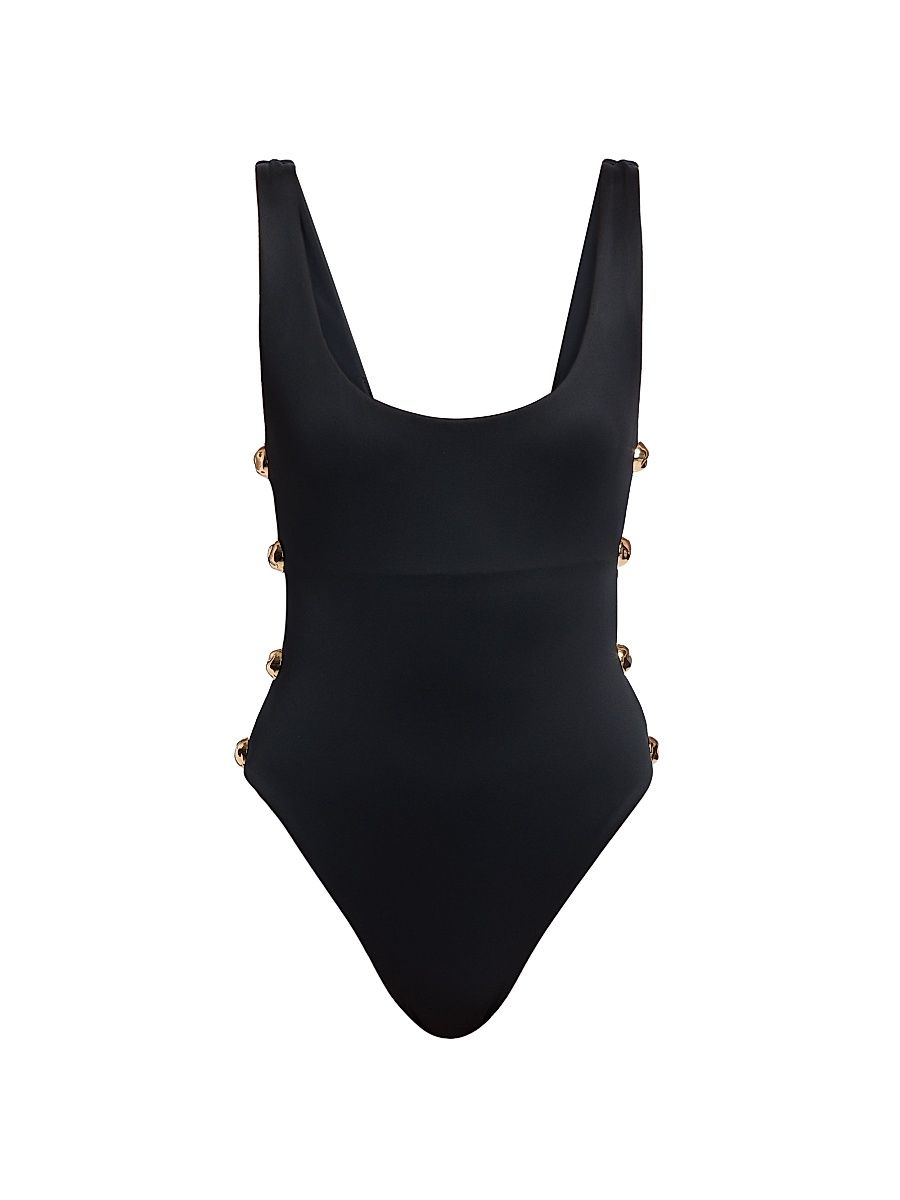 Women's Mona Studded One-Piece Swimsuit - Black - Size Large