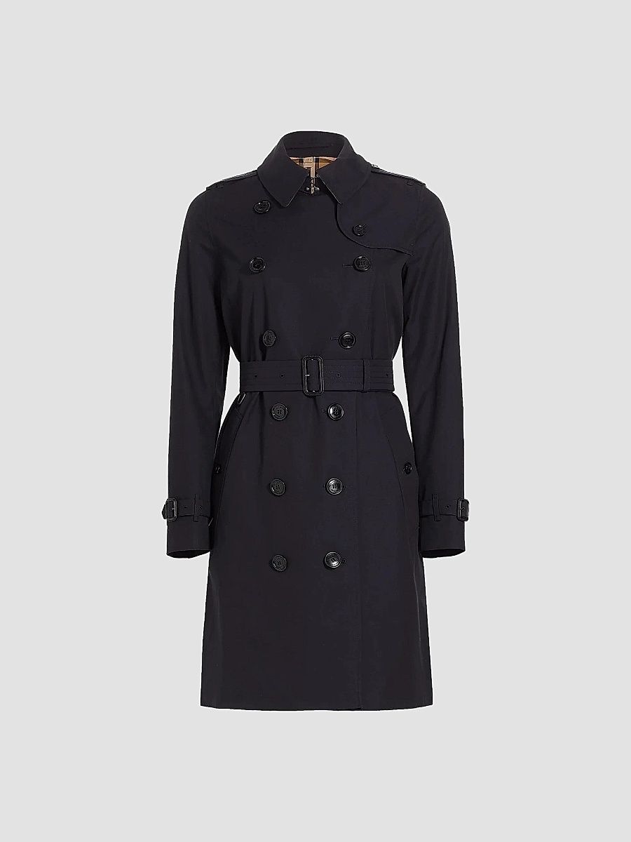 Burberry Women's Kensington Belted Double-Breasted Trench Coat - Midnight - Size 14