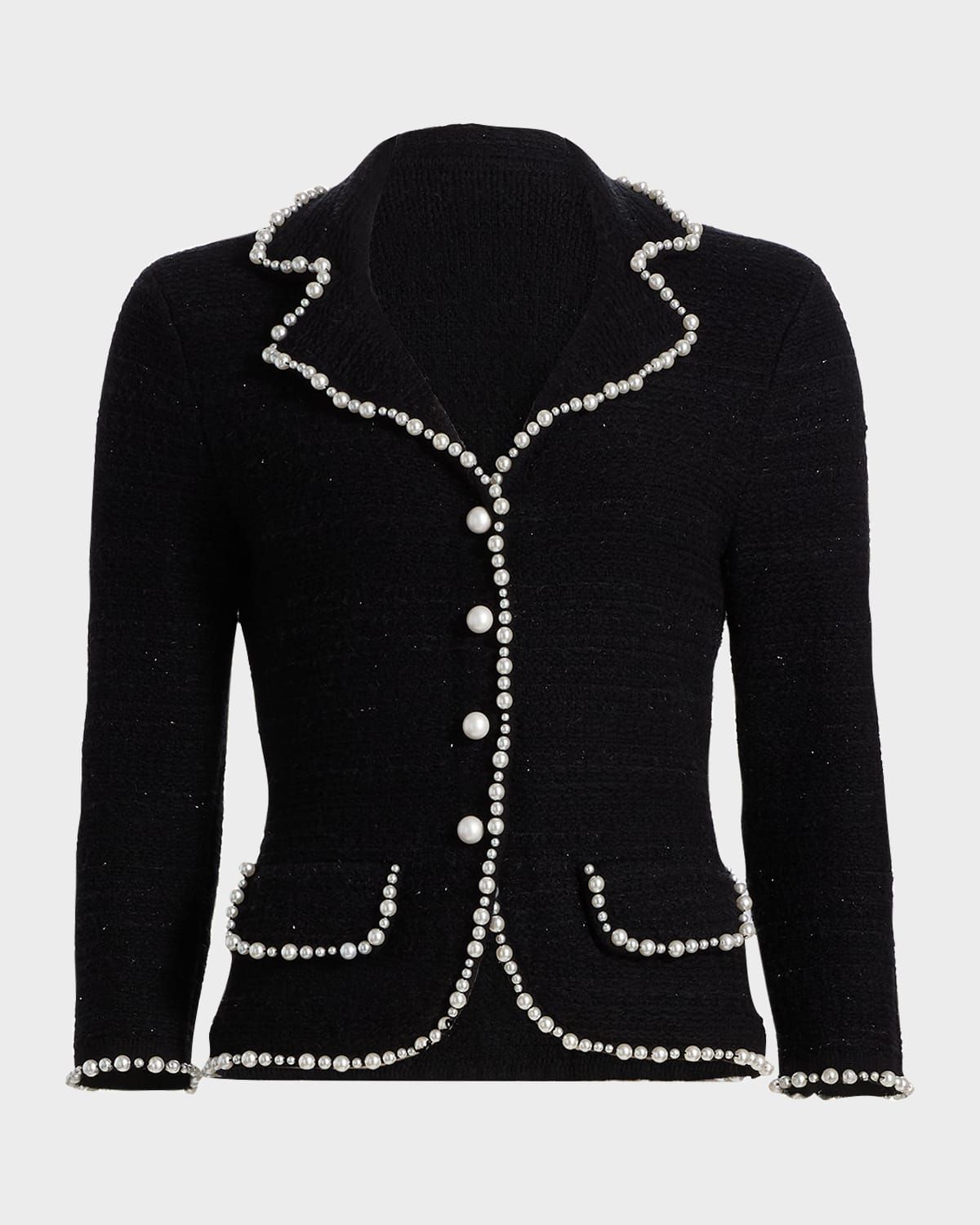 Bead-Trim Metallic Tweed Blazer