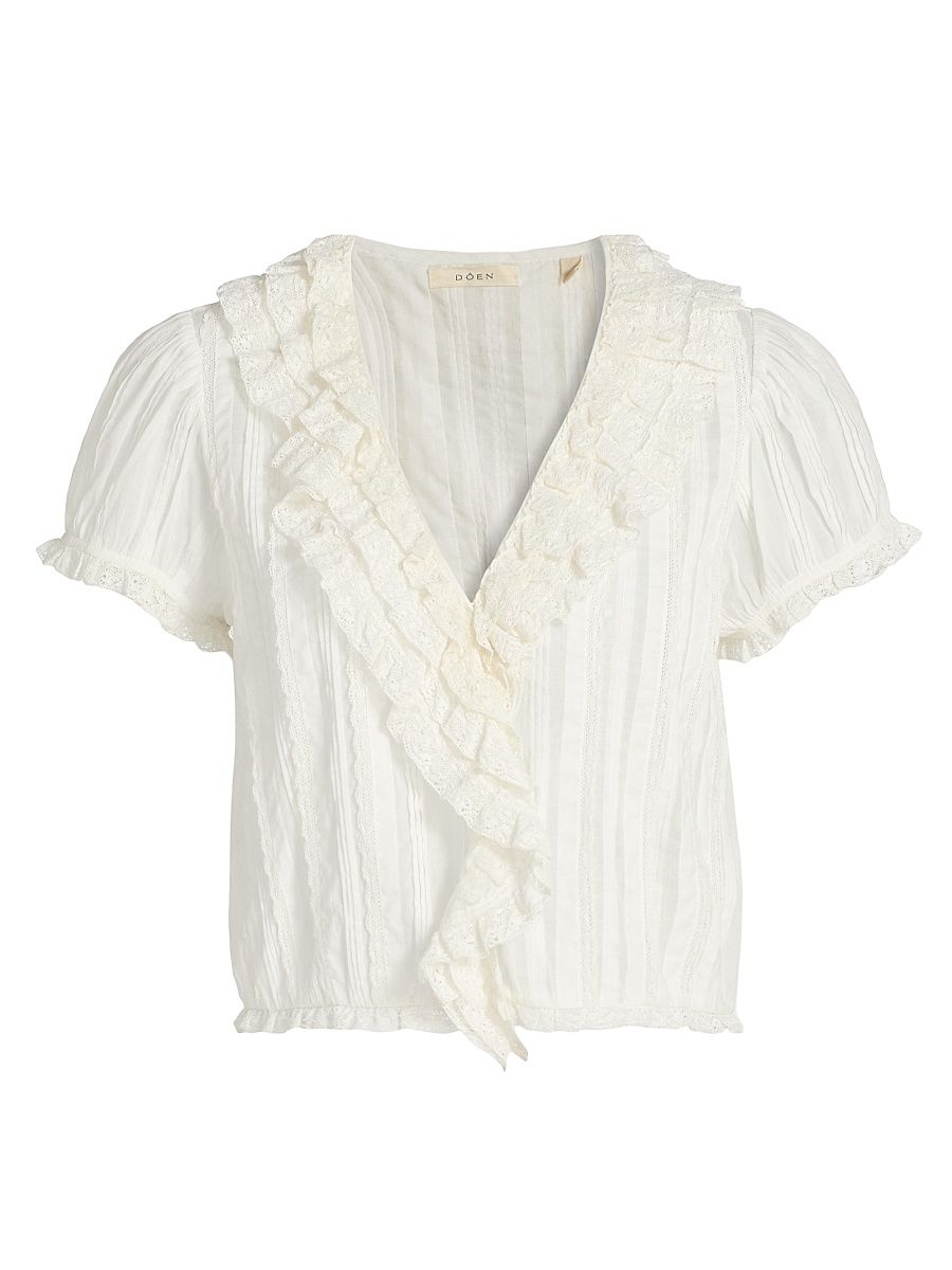 Women's Bernadette Lace Ruffle Top - Salt - Size XS