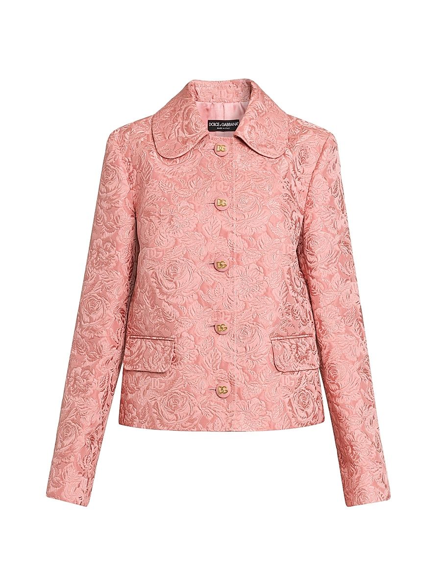 Women's Floral Jacquard Tailored Jacket - Rosa Polvere Curo - Size 4