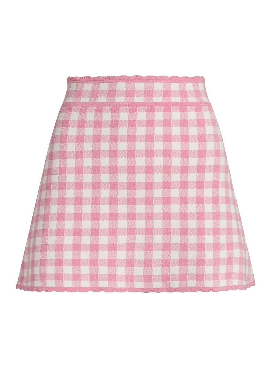 Women's Muna Knit Gingham A-Line Miniskirt - Pink Pearl - Size Large