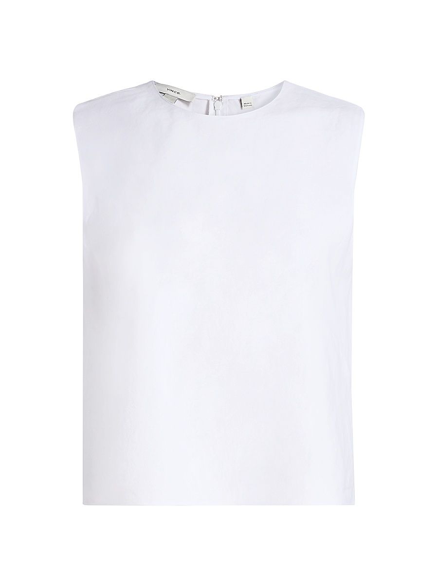 Women's Linen-Blend Crewneck Shell Top - Optic White - Size Large