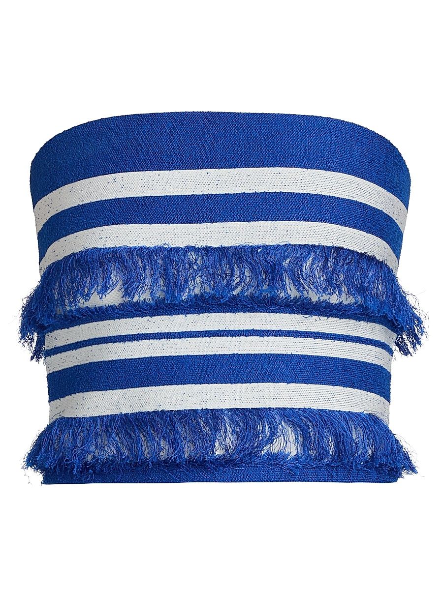 Women's Cairo Stripe Fringe Knit Tube Top - Royal Blue Stripe - Size XL
