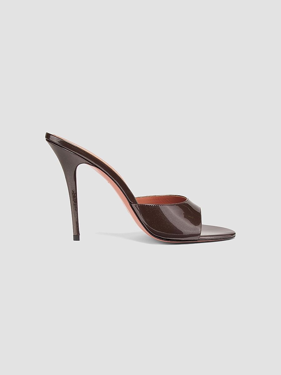 Amina Muaddi Women's Elodie Patent Leather Mules - Pearly Patent Coffee - Size 8