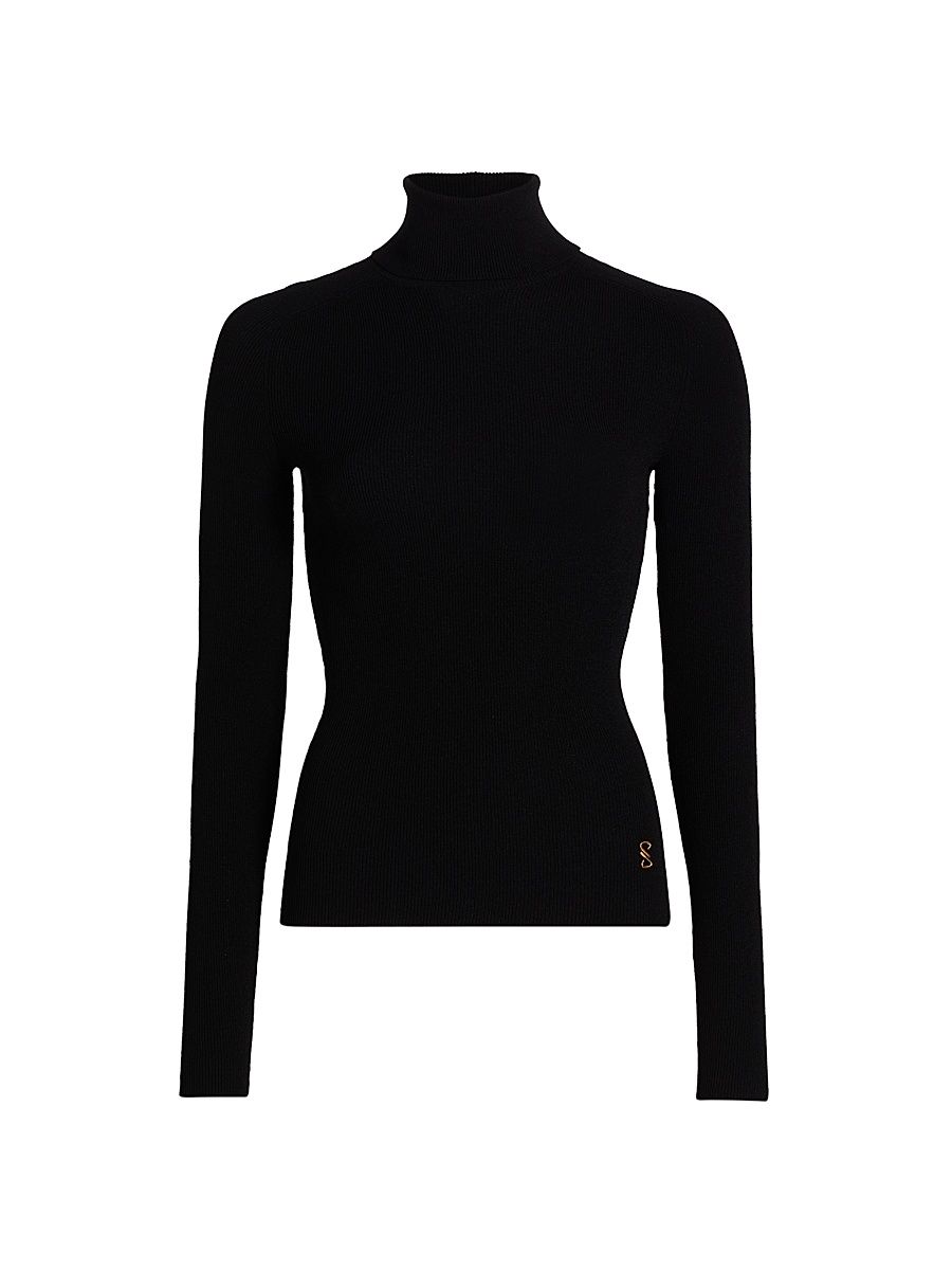 Women's Fox Ribbed Turtleneck Top - Black - Size XL