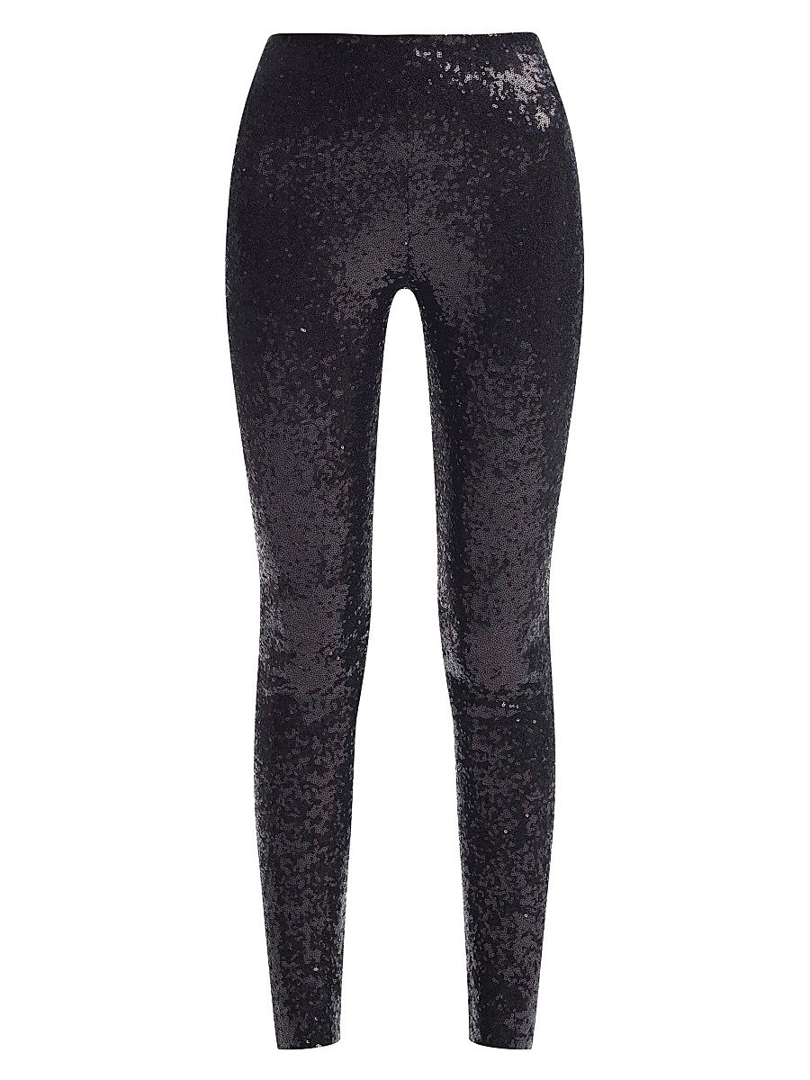 Women's Sequin Leggings - Black - Size Large