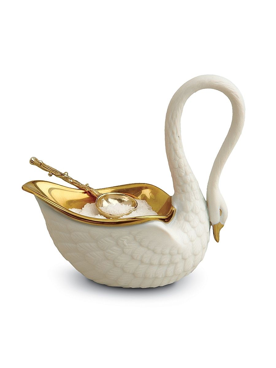 Porcelain Swan Salt Cellar - Black