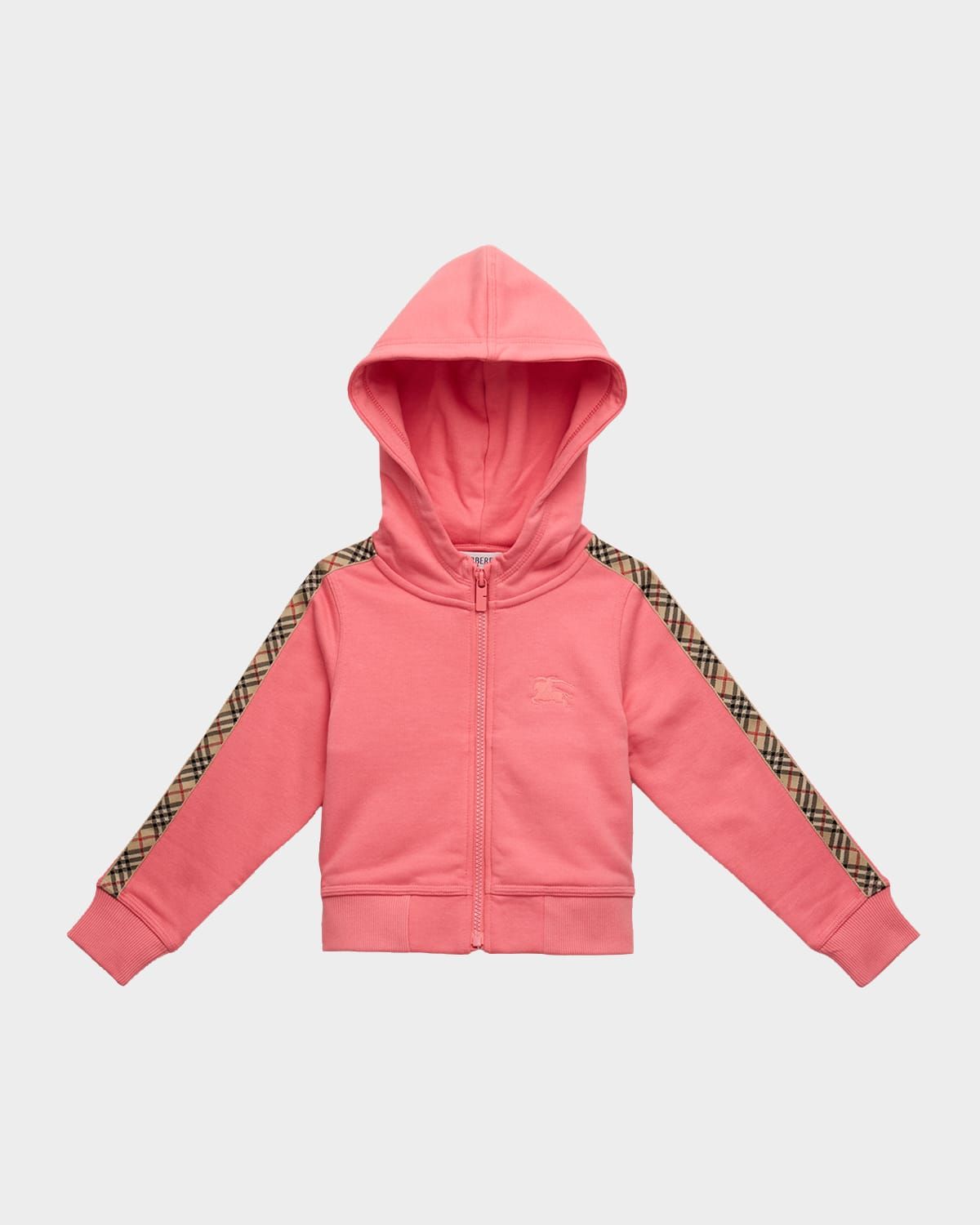Girl & apos;s Check-Trim Cotton Zip Hoodie, Size 3-14