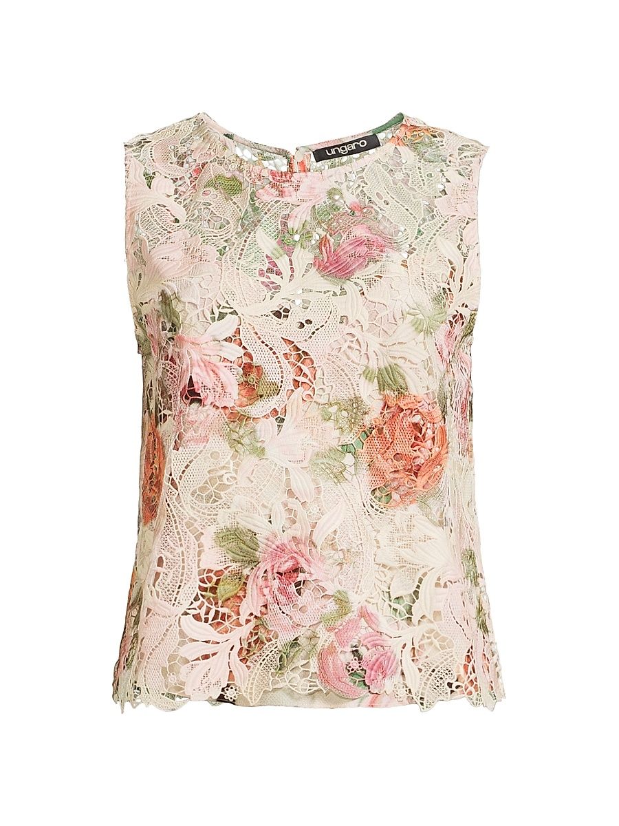 Women's Remy Rose-Print Lace Blouse - Cashew Multi - Size XXL