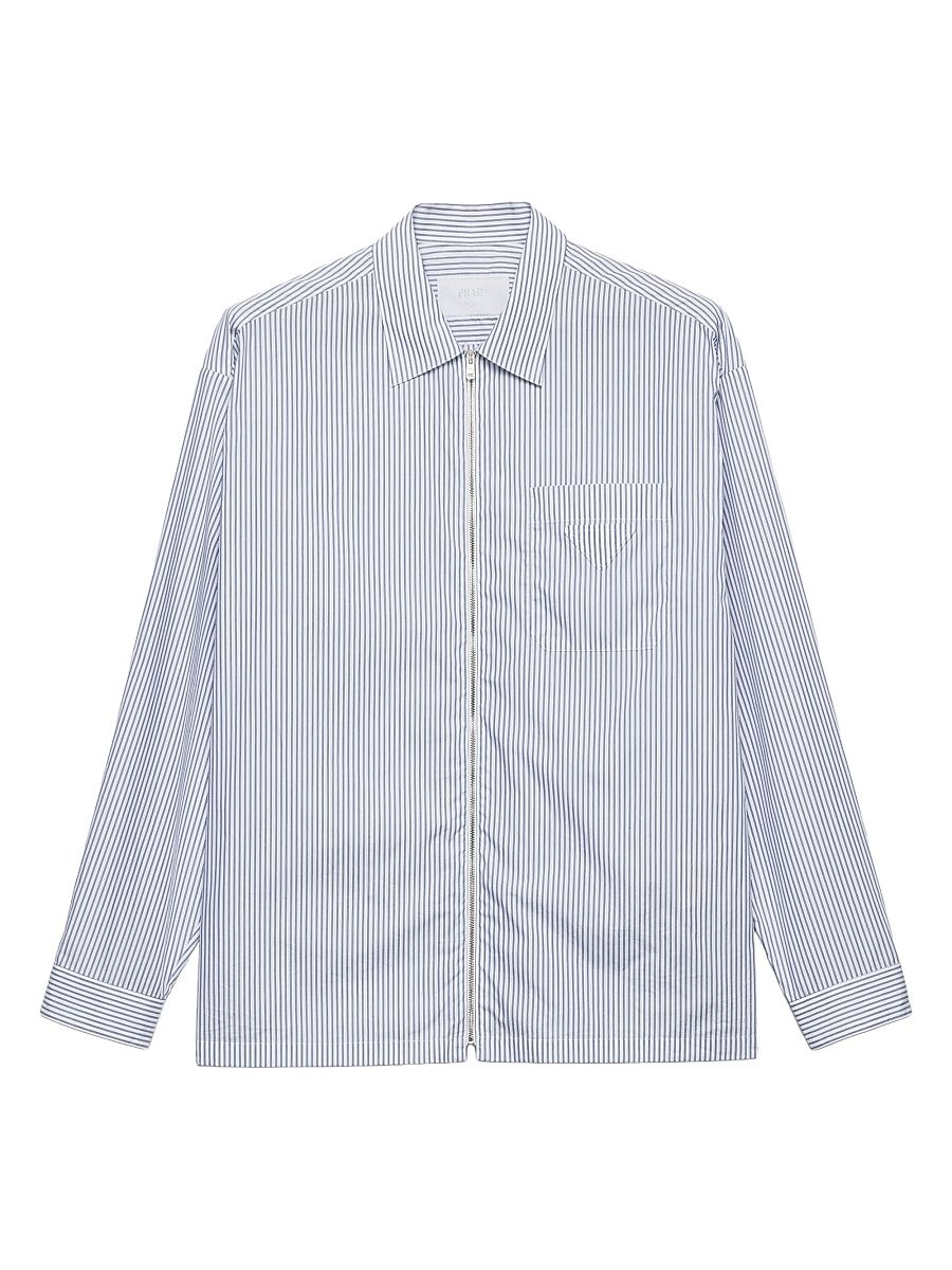 Men's Cotton Zipper Shirt - Blue - Size Medium