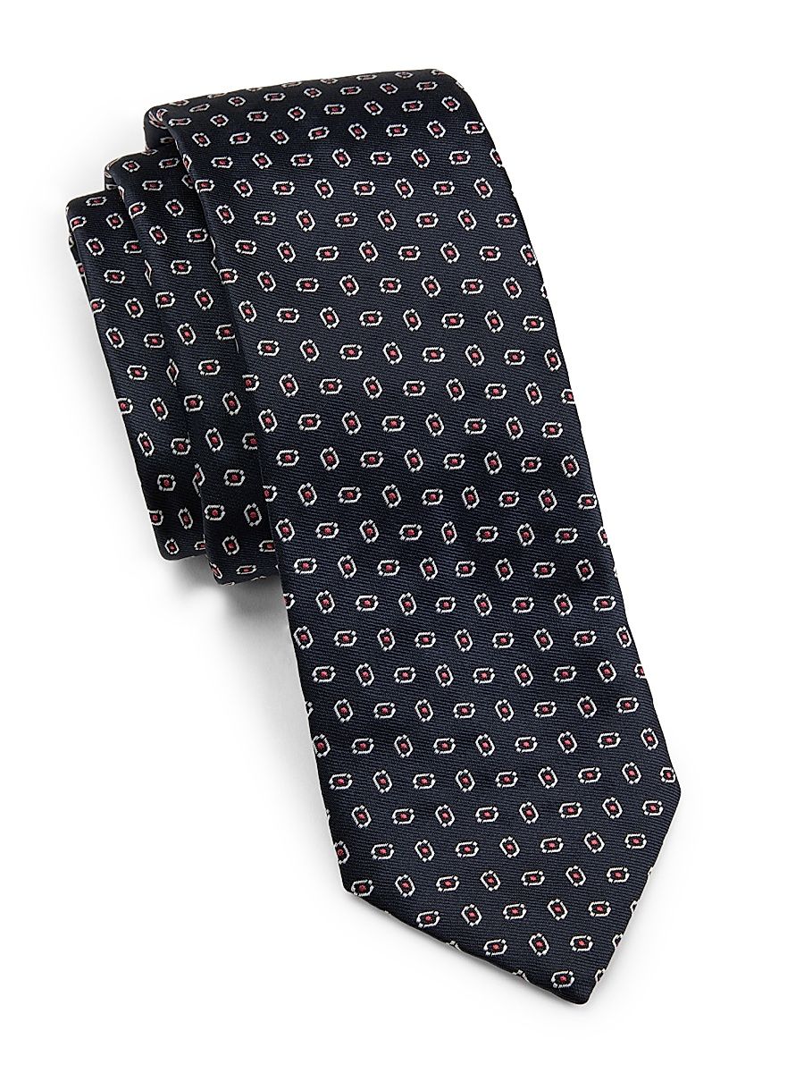 Men's Geometric Silk Tie - Blue Navy