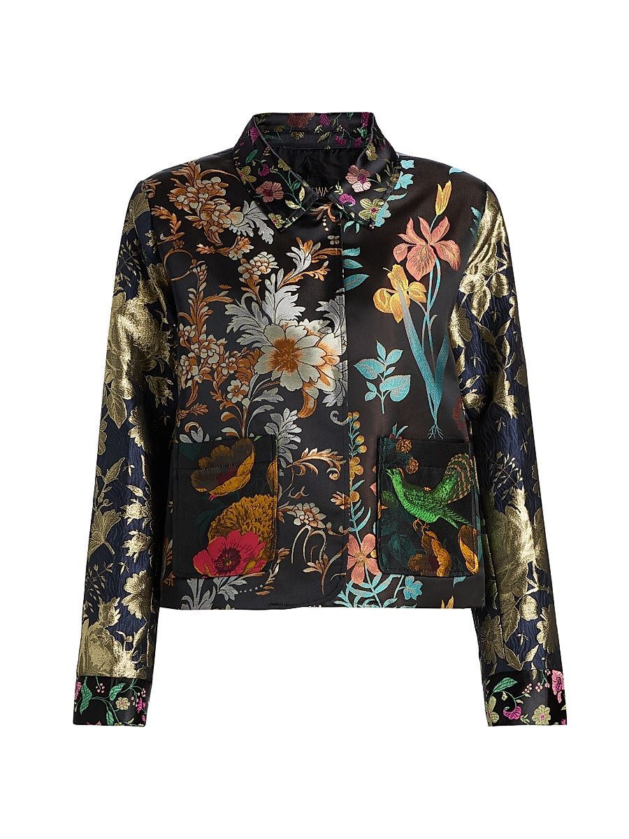 Women's Limited Edition Floral Jacquard Satin Crop Jacket - Black - Size XL