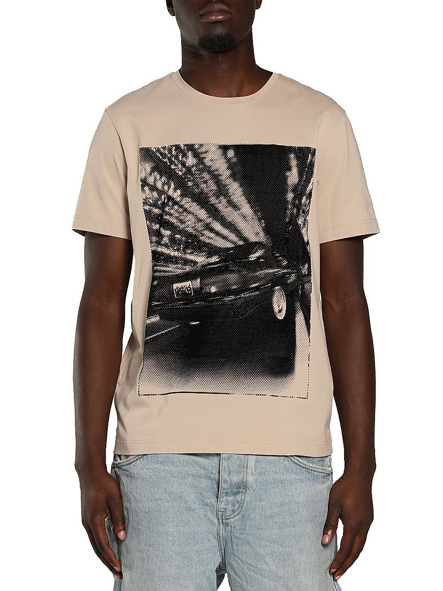 Men's Graphic Cotton Crewneck T-Shirt - Brown - Size XXL