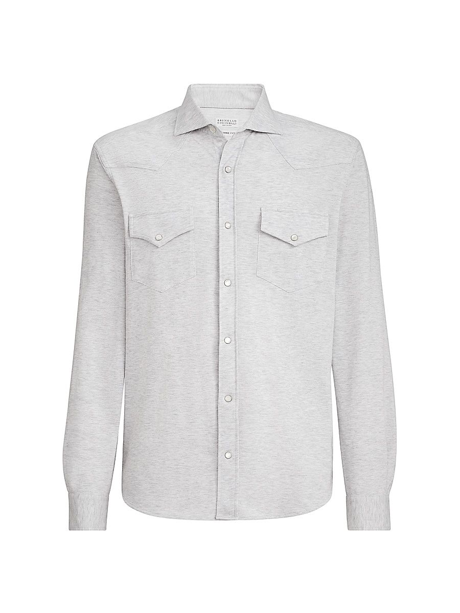 Men's Cotton Piqué Western Shirt - Light Grey - Size XXXXL