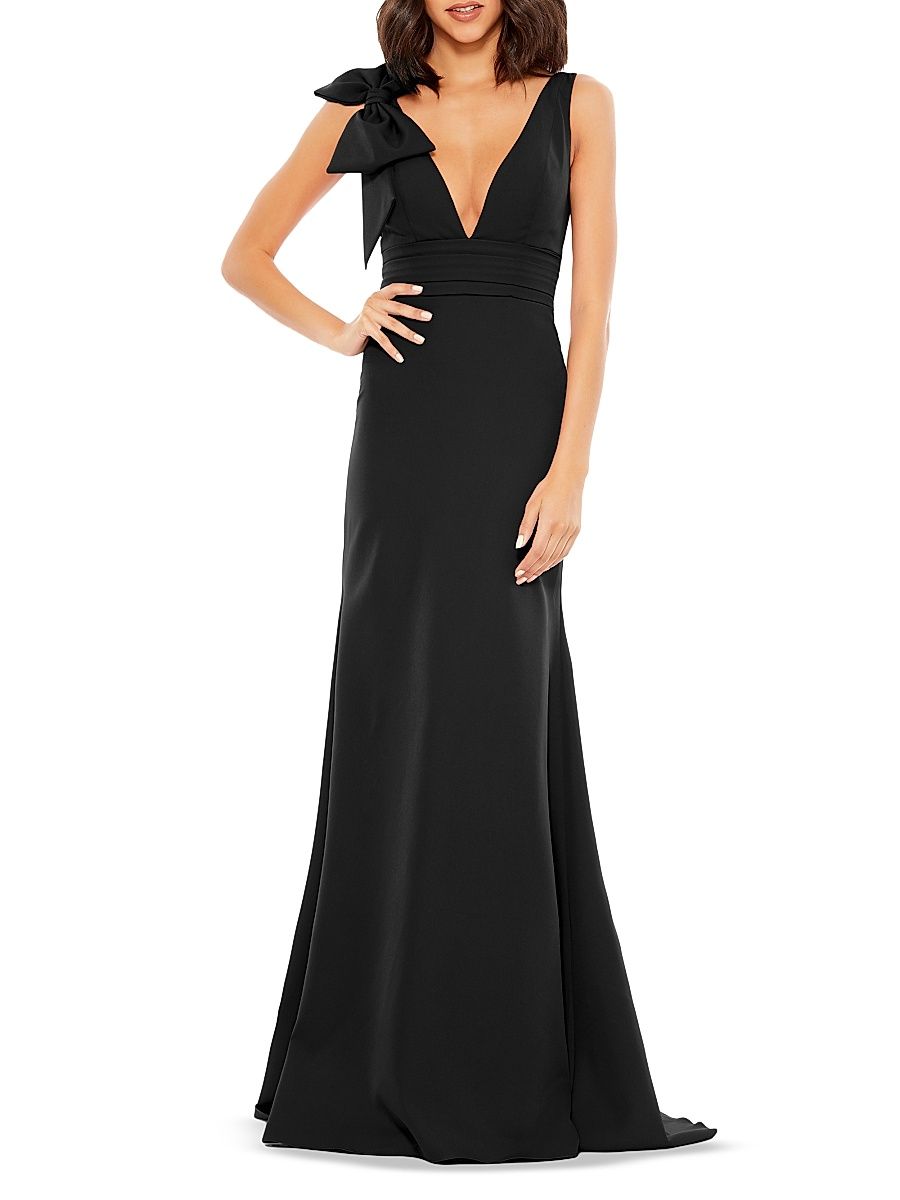 Women's Bow V-Neck A-Line Gown - Black - Size 16