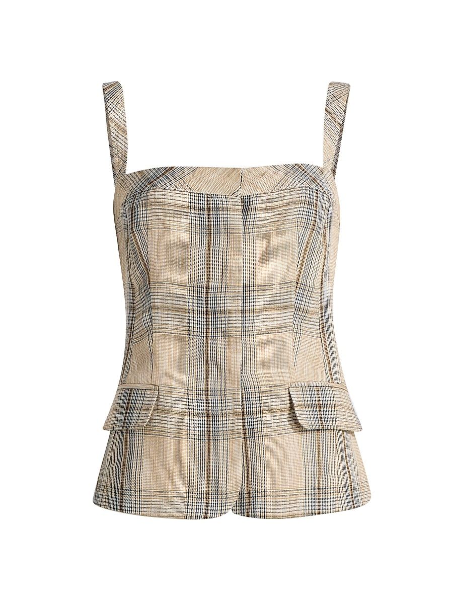 Women's Jessie Plaid Linen-Blend Sleeveless Top - Rattan Plaid - Size 0