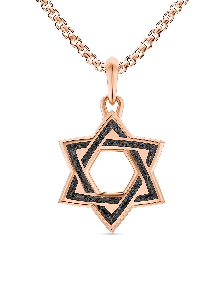 Men's Star of David Amulet in 18K Rose Gold with Forged Carbon, 25MM - Forged Carbon