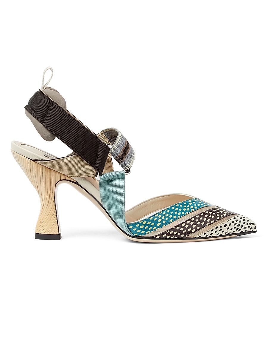 Women's Colibri 85MM Dotted Leather Slingback Pumps - Beige Blue Ice - Size 10