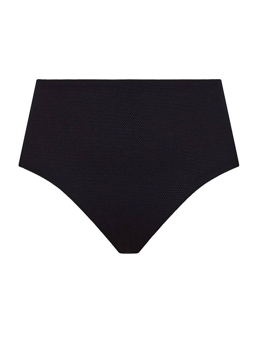 Women's Pique High-Waist Bikini Bottoms - Very Black - Size Large
