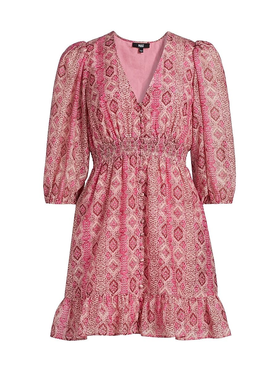 Women's Ophelie Cotton-Silk Minidress - Dark Pink Multi - Size Large