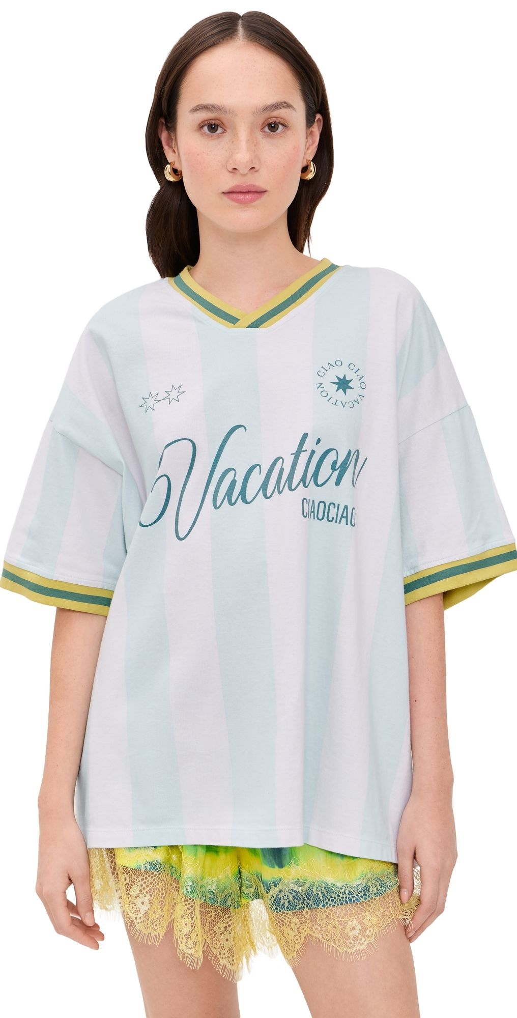 Ciao Ciao Vacation Vacation Stripe Soccer Tee Blue/Pink S