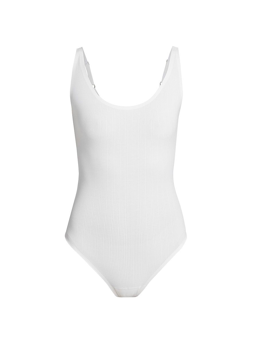 Women's Rib-Knit Scoopneck Bodysuit - Pearl - Size XL