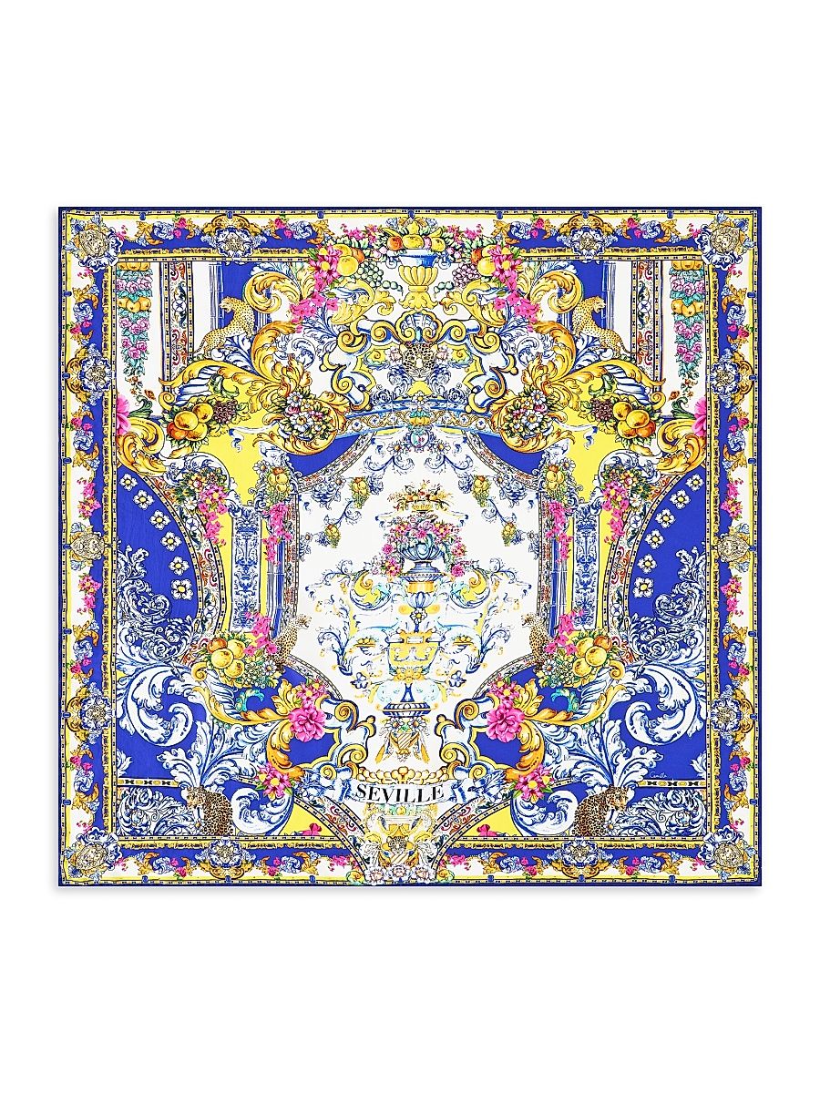 Women's Large Embellished Printed Silk Square Scarf - Espana Nirvana