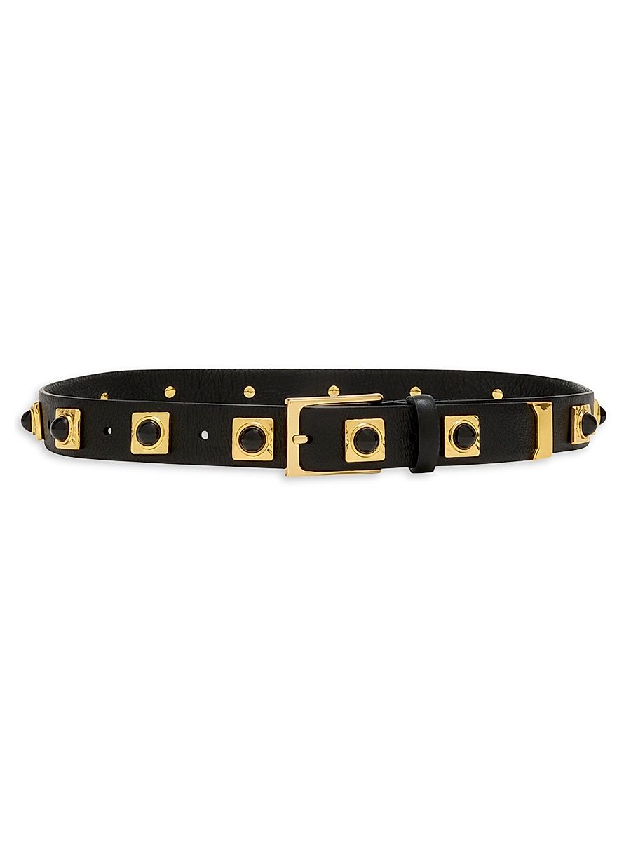 Women's No. 2 Onyx-Studded Leather Belt - Black - Size Medium