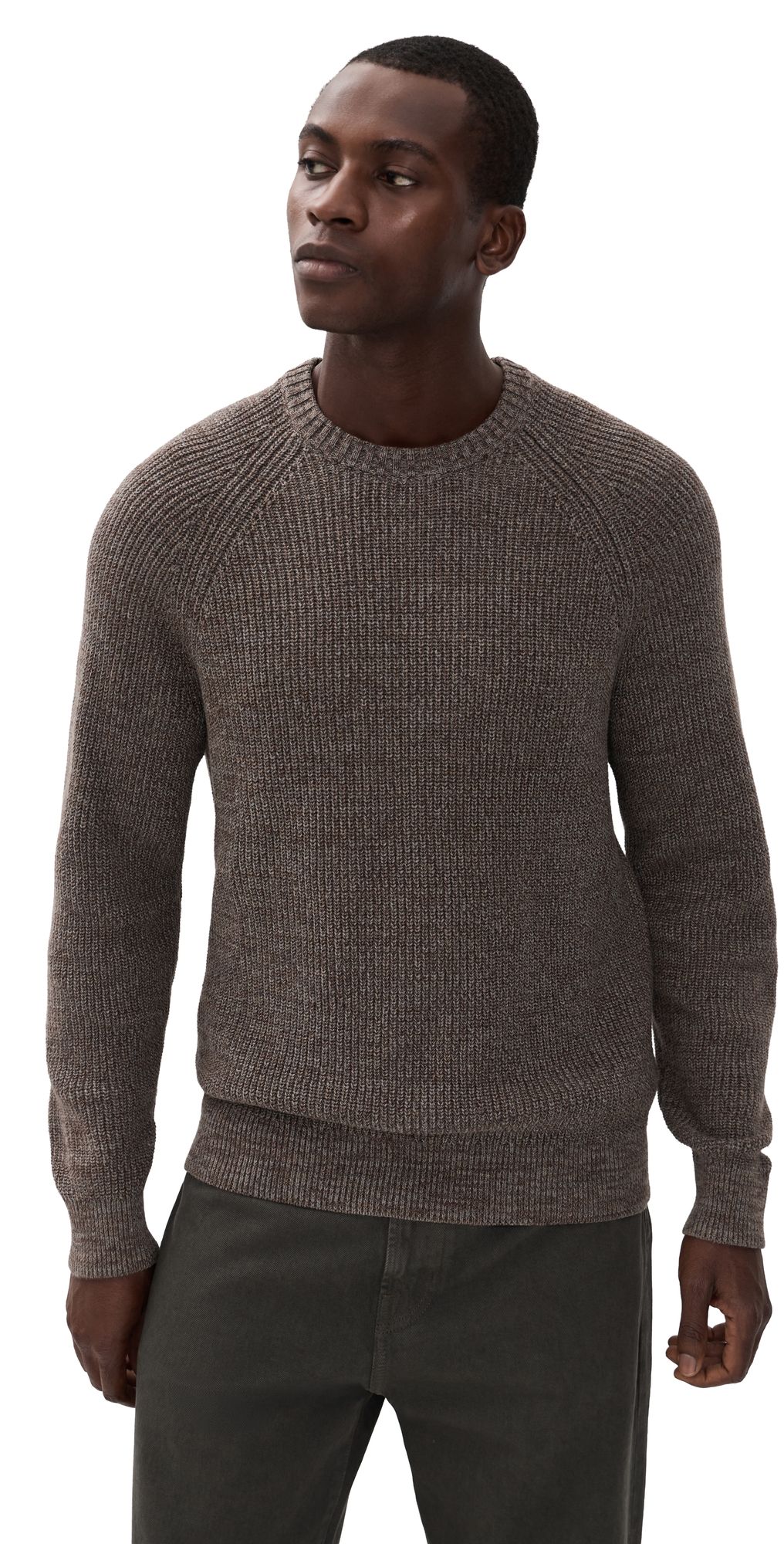 Madewell Cotton Shakerstitch Crewneck Sweater Dark Taupe Marl S