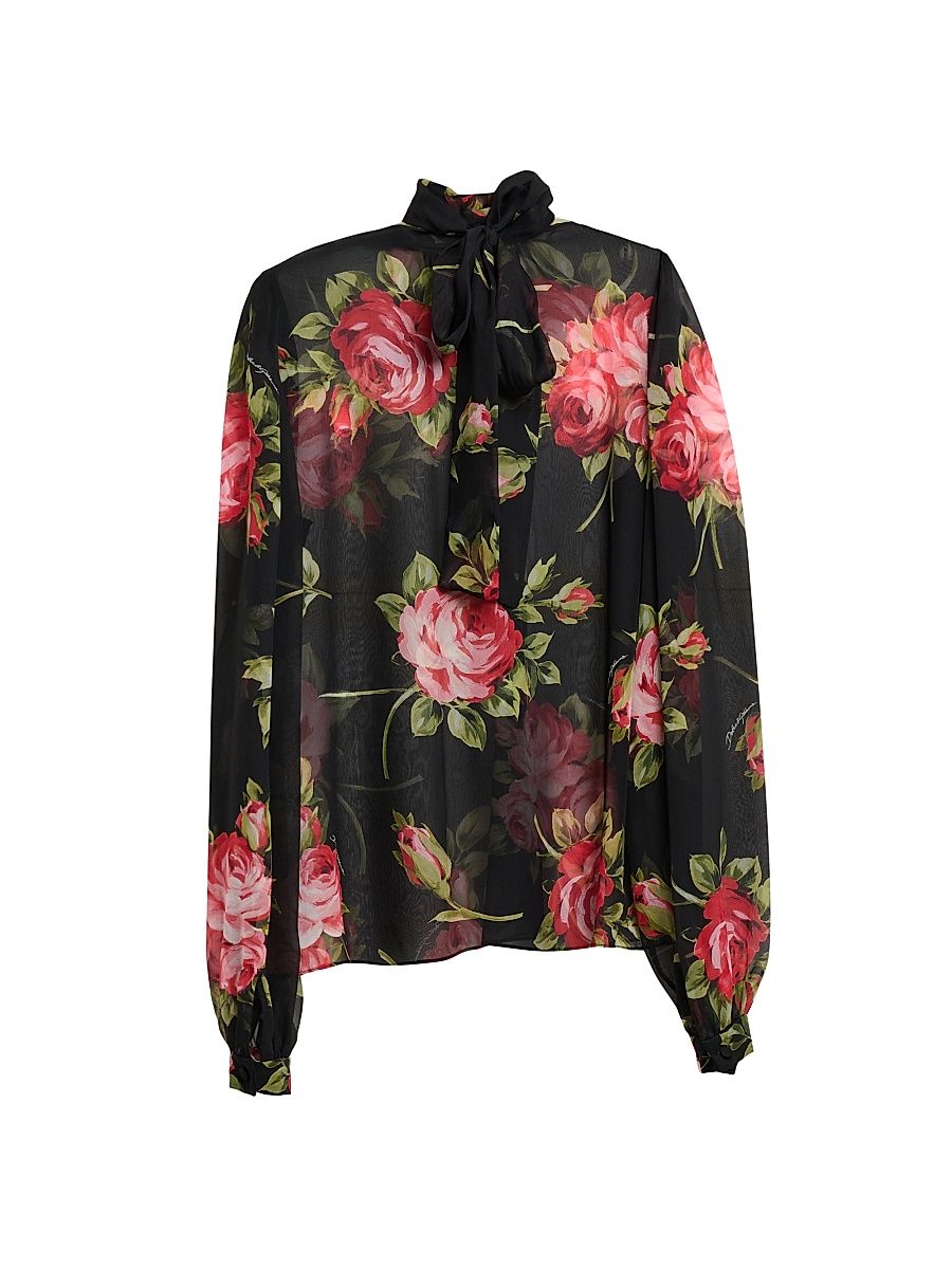 Women's Sheer Floral Silk Blouse - Bouquet Rose F Nero - Size 12