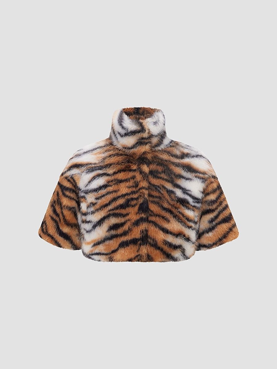 Lyla Grant Women's Faux Fur Fox Bolero Coat - Tiger - Size XL