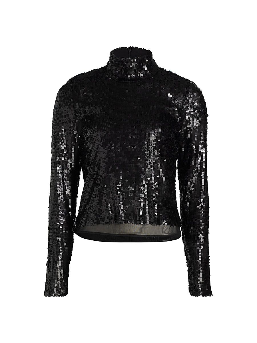 Women's Lucy Sequined Mock Turtleneck Sweater - Black - Size XL