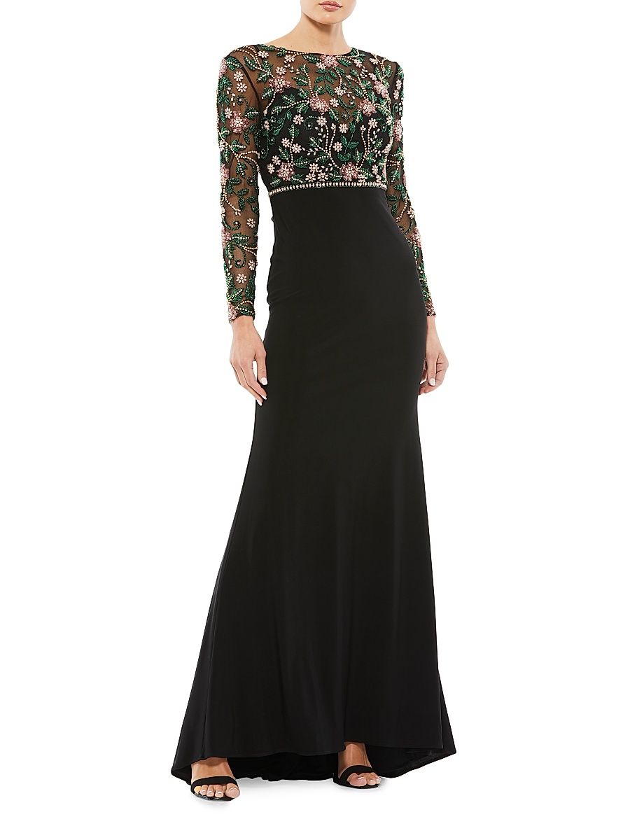 Women's Floral Beaded Gown - Black Multi - Size 20