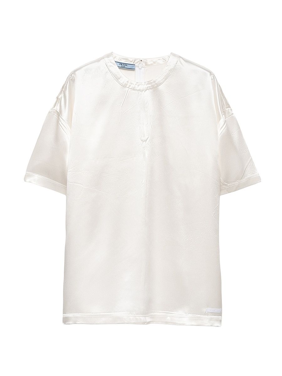 Women's Short Sleeved Satin Top - White - Size 6