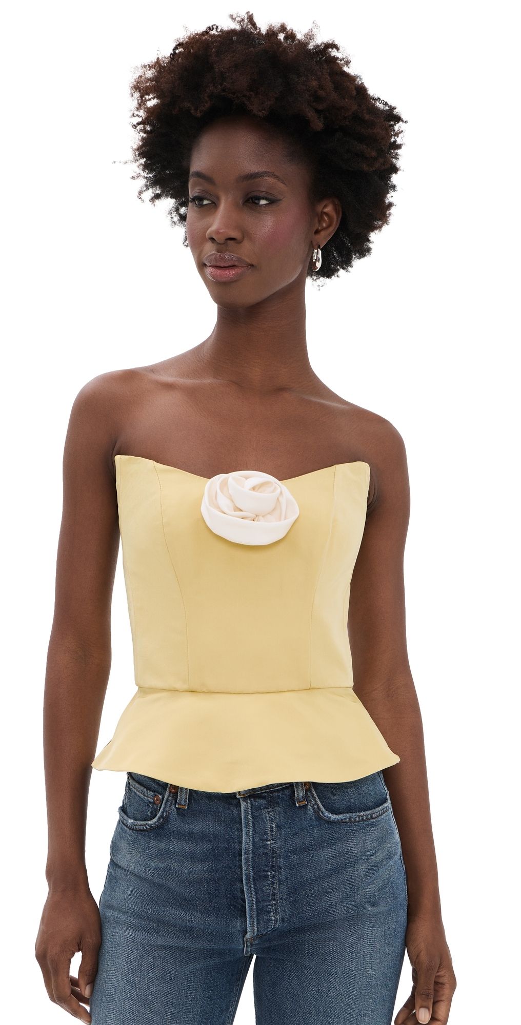 Damaris Bailey Delicias Strapless Top Butter Yellow with White Rose XL