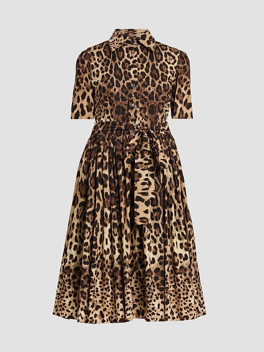 Women's Leopard Cotton Poplin Midi Shirtdress - Leo New - Size 12