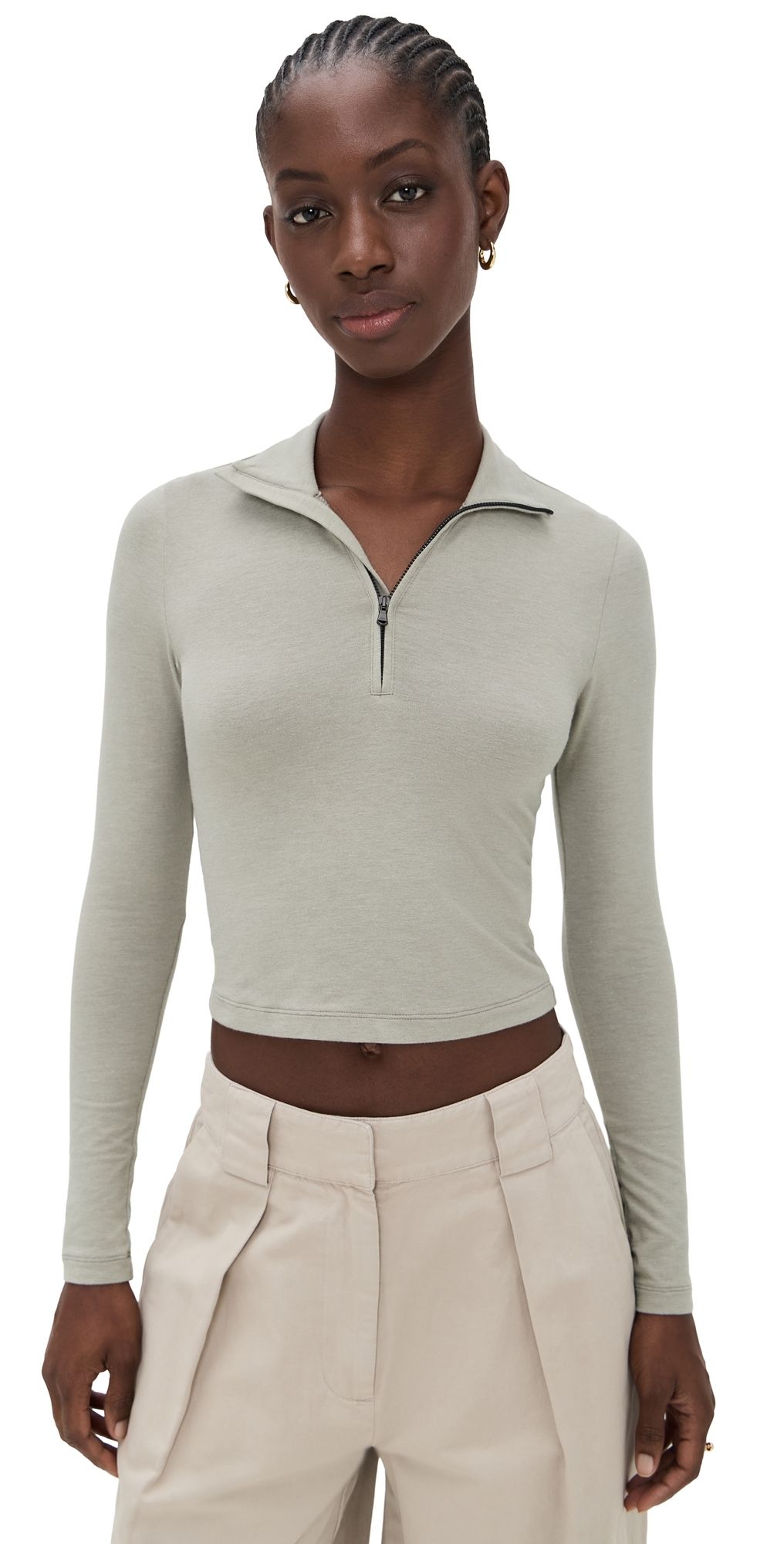 James Perse Cropped Long Sleeve Half Zip Overcast 4