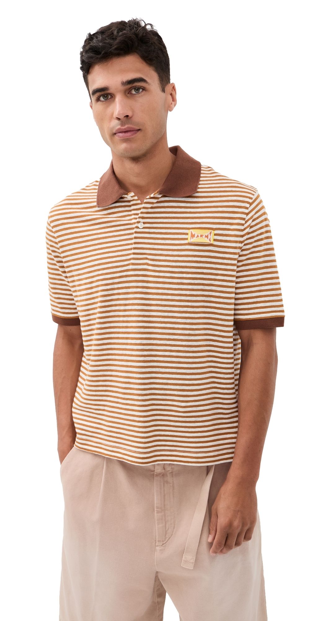 Marni Striped Knit Polo Shirt Mustard 48