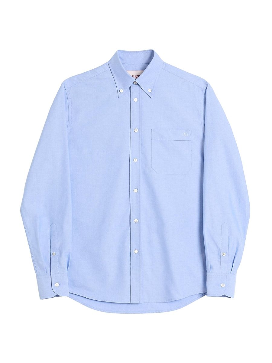 Men's VLogo Embroidered Cotton Shirt - Sky Blue - Size 15