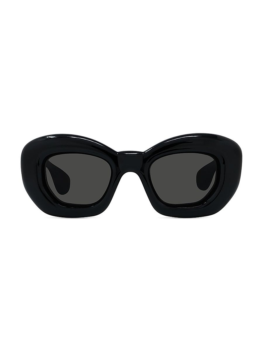 Men's Inflated 47MM Butterfly Sunglasses - Shiny Black Smoke