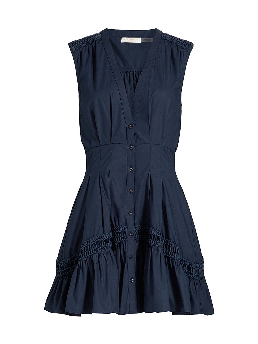 Women's Eloisa Embroidered Cotton Button-Front Minidress - Spring Navy - Size Large