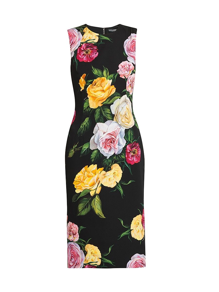 Women's Floral Stretch-Silk Shift Dress - Peonie Rosef Nero - Size 0