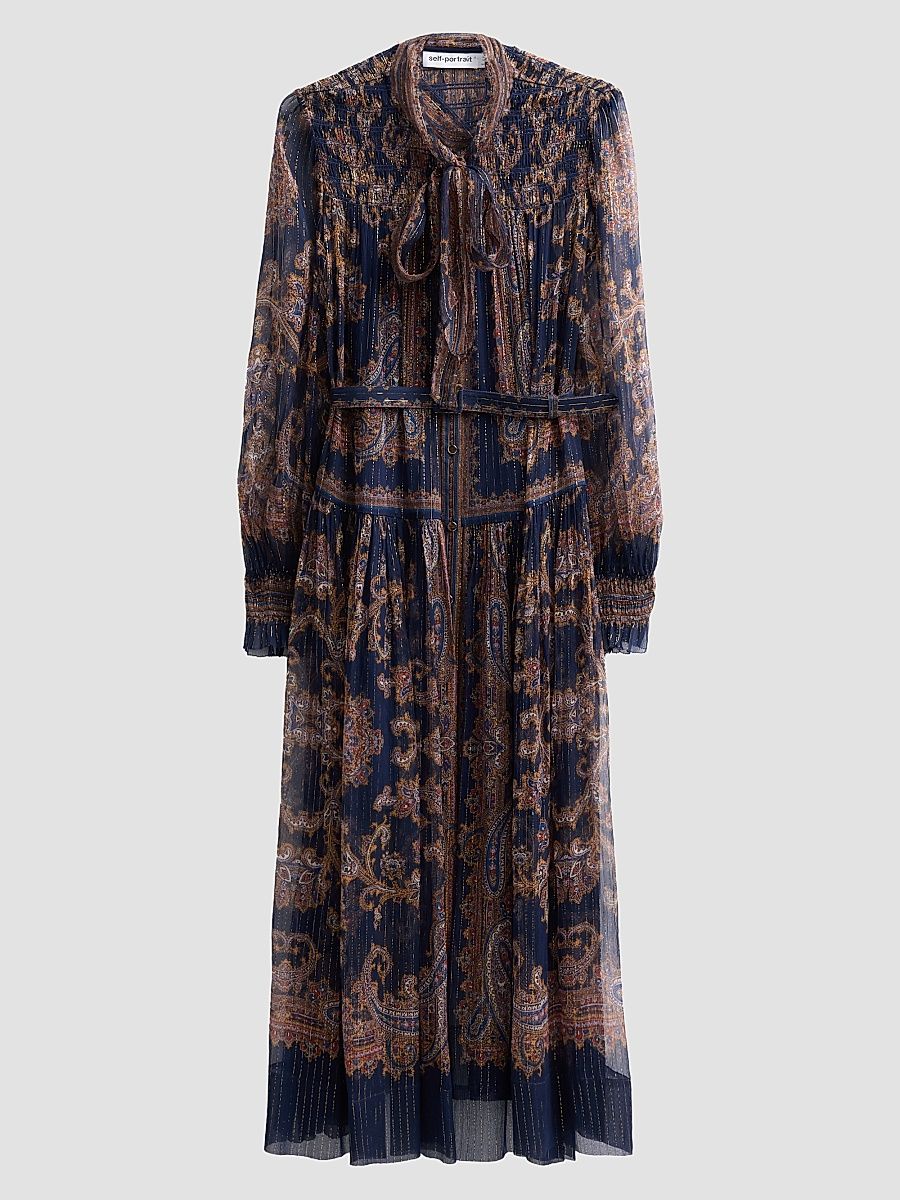 Women's Printed Georgette Midi Dress - Navy - Size 12